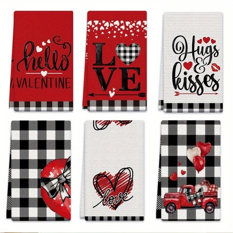 Valentijnsdag Microvezel Keukenhanddoeken Hart Vrachtwagen Bloemenprint Absorberende Vaatdoek Decoratieve Tafelreinigingsdoek