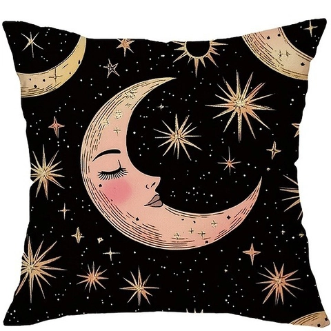 Retro Hemels Zon Maan Ster Patroon Decoratieve Kussensloop Zachte Pluche Polyester Kussenhoes Voor Bank Woonkamer Decor