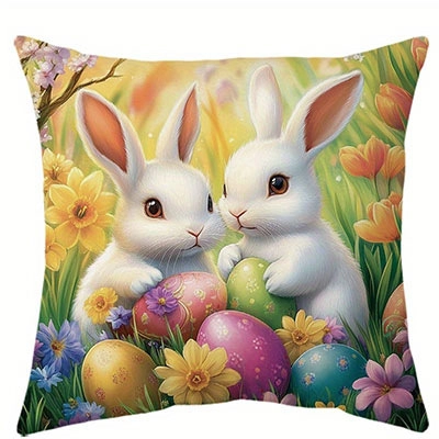 Osterhase Eier Muster Kissenbezug Weich Plüsch Festliche Kissenhülle Für Sofa Wohnzimmer Dekorative Kissenbezug