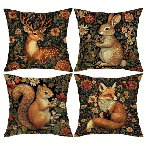 Vintage Floral Animal Illustration Decorative Pillow Case Soft Polyester Square Cushion Cover For Sofa Living Room Decor
