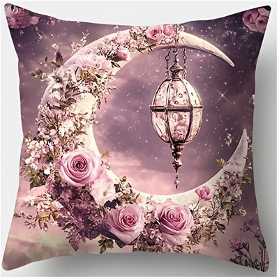 Fodera per Cuscino in Morbido Peluche con Motivo Floreale Luna Rosa Viola Lanterna Sognante Stelle Federa Quadrata per Divano