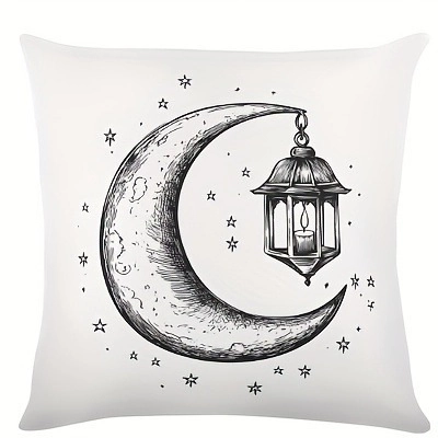 Ramadan Eid Mubarak Cushion Cover White Polyester Minimalist Moon Star Lantern Decorative Throw Pillow Case For Home Living Room Sofa