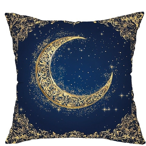 Funda de Almohada Ramadan con Estampado Dorado de Luna Estrellas Linterna Azul Oscuro Funda de Cojín Decorativa Sofa