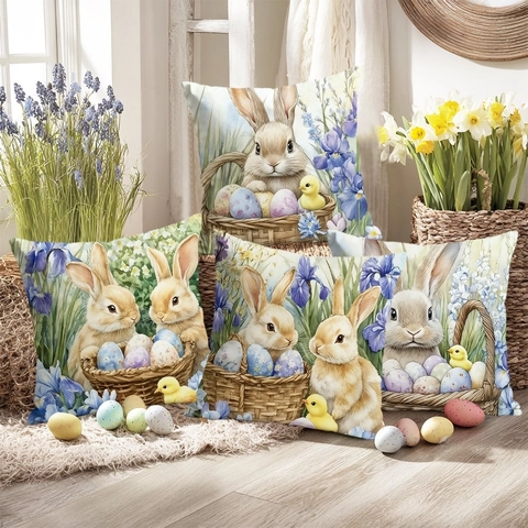 Ostern Hase Ei Muster Kissenbezug Polyester Plüsch Deko Kissenhülle Für Sofa Wohnzimmer Zuhause Dekoration