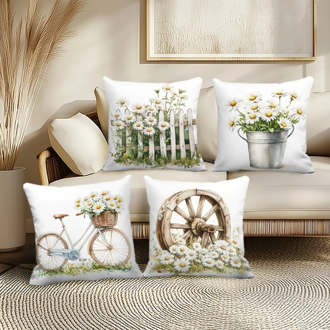 Gänseblümchen Kissenbezug Landhausstil Frühling Sommer Deko Kissenhülle Aquarell Blumen Dekokissenbezug Für Sofa Zuhause