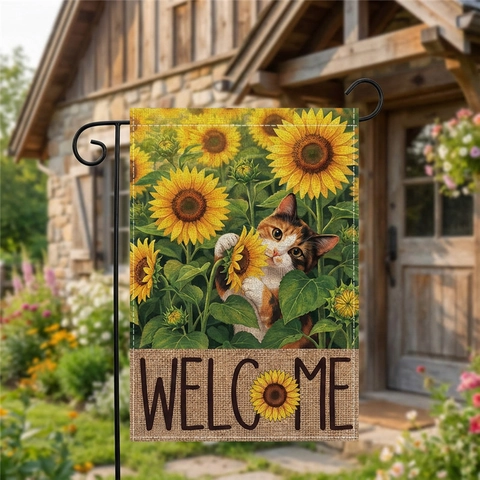 Bandiera da Giardino in Poliestere Fronte Retro Decorazione Rustica Nordica per Esterni Motivo Floreale Animale per Primavera Estate