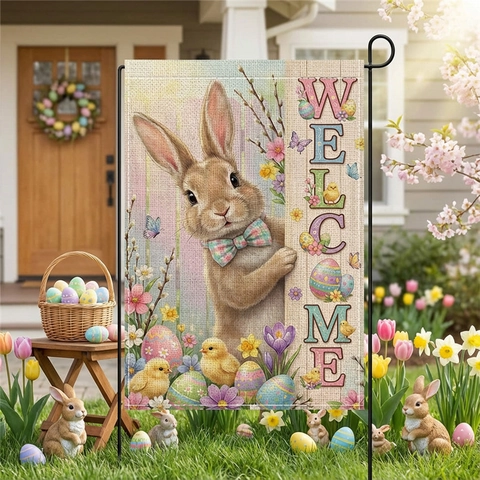 Bandiera da Giardino di Pasqua Coniglietto Uova Stampato Decorazione da Giardino Doppia Faccia Poliestere Banner Esterno