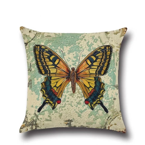 Vintage Linen Butterfly Decorative Throw Pillowcase European Style Floral Print Square Cushion Cover Sofa Office Home Decor