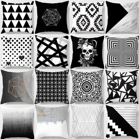 Funda de Almohada Geométrica Moderna Nórdica Blanca y Negra Funda de Cojín Cuadrada Decorativa de Poliéster Para Sofá Casa
