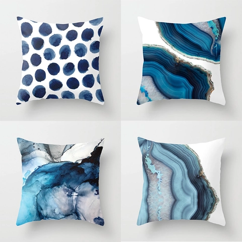 Modern Minimalistisch Polyester Kopfkissenbezug Abstrakt Blau Achat Struktur Dekorativ Quadrat Kissenhülle Für Sofa Wohnzimmer Deko