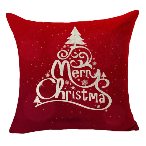 Christmas Tree Linen Pillowcase Merry Christmas Reindeer Snowman Print Decorative Square Cushion Cover For Sofa Home Decor