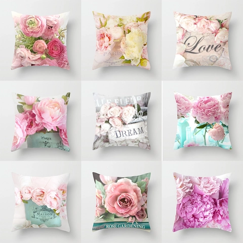 Amerikanischer Vintage Rose Floral Pfirsichhaut Kissenbezug Moderne Pastorale Dekorative Rosa Blume Dekokissenbezug Für Couch
