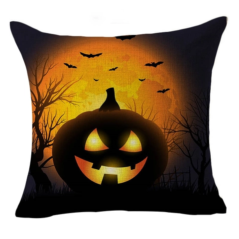 Federa in Lino di Cotone con Stampa di Zucca e Strega di Halloween Copricuscino Decorativo Quadrato per Divano Casa Festa