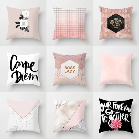 Federa per Cuscino Moderno Nordico Geometrico Marmo Rosa in Poliestere Decorativa Quadrata per Divano Soggiorno Decorazione Casa