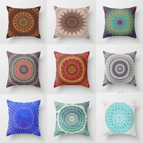 Federa in Poliestere Mandala Bohemien Quadrata Con Motivo Geometrico Copricuscino per Divano Casa Cerniera Invisibile
