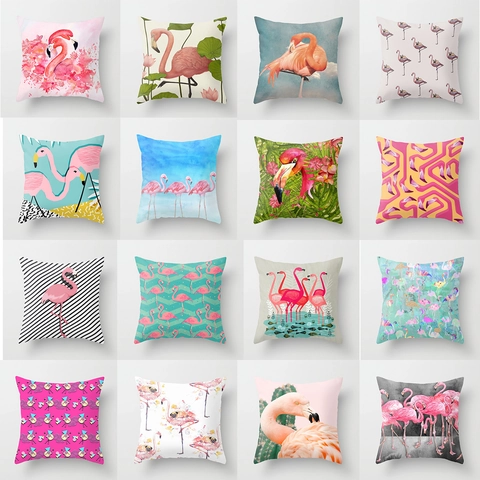 Fodera per Cuscino Decorativa con Motivo a Fenicottero in Poliestere Pelle di Pesca Quadrata Stile Tropicale Moderno per Divano Casa