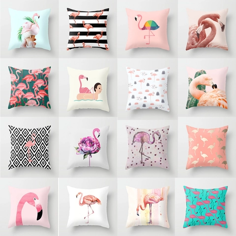 Fodera per Cuscino Decorativa con Motivo a Fenicottero in Poliestere Pelle di Pesca Quadrata Stile Tropicale Moderno per Divano Casa