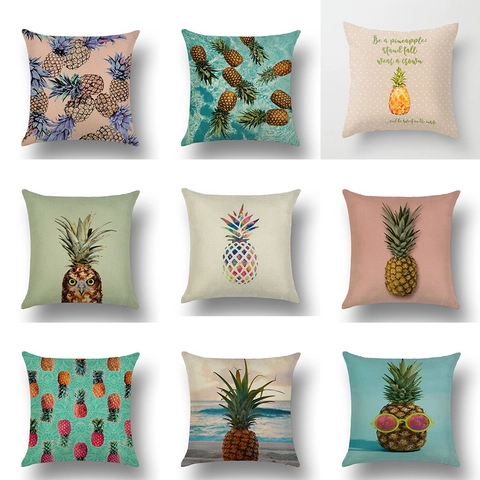 Tropical Pineapple Pattern Linen Cushion Cover Decorative Square Pillow Case For Sofa Home Office Car Decor