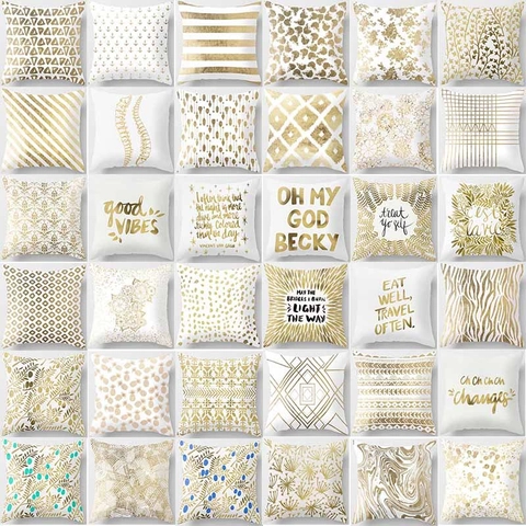 Federa in Pelle di Pesca con Motivo Geometrico Oro Bianco Quadrata Copricuscino per Divano Soggiorno Moderna
