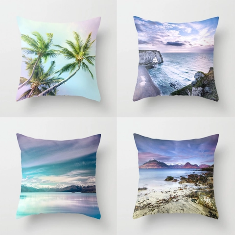 Oceaan Thema Decoratieve Kussenhoes Polyester Perzikhuid Kussenhoes Marien Landschap Afdruk Voor Thuis Sofa Kantoor