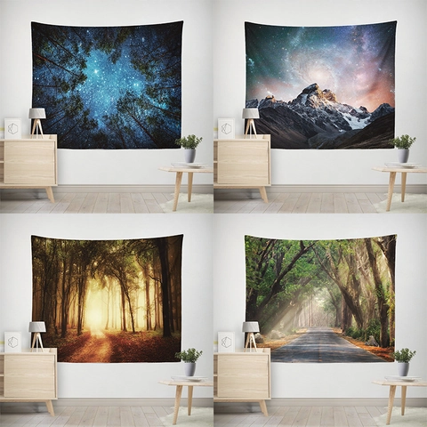 Moderno Arazzo da Parete con Paesaggio Montano Forestale Stampa Digitale in Poliestere per Soggiorno e Camera da Letto