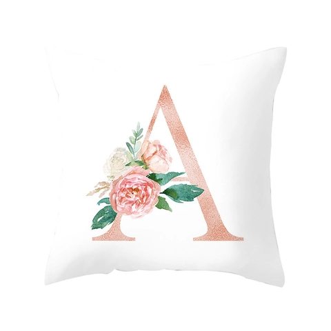 Pfirsichhaut Blumen Buchstabe Kissenbezug Roségold Alphabet Initial Dekorativer Kissenhülle Für Sofa Bett Zuhause Dekor