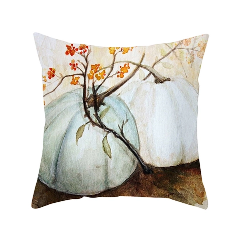Federa Decorativa con Zucca Autunnale in Tessuto Pelle di Pesca Halloween Raccolto Acquarello Copricuscino per Divano Casa