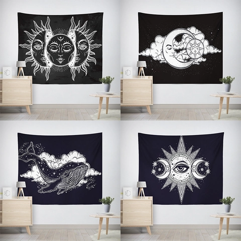 Arazzo Bohemien Sole Luna Poliestere Appeso a Parete Astrologia Mistica Mandala Arazzo per Camera da Letto Soggiorno Decorazione Casa