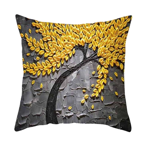 Künstlerischer Ölgemälde Baum Muster Kissenbezug Pfirsichhaut Polyester 3D Effekt Dekorative Kissenhülle Für Sofa Haus Deko