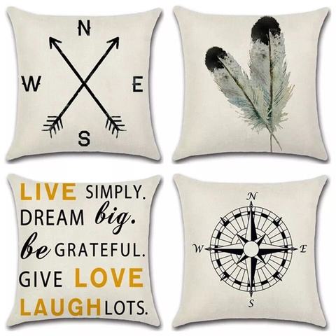 Linnen Decoratieve Kussensloop Vintage Kompas Veer Print Kussenhoes Voor Bank Couch Home Decor Modern Minimalistisch