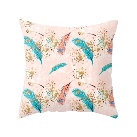 Polyester Bohemian Feather Print Square Pillowcase Soft Digital Printing Cushion Cover For Sofa Living Room Home Decor