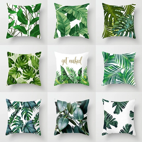 Tropical Plant Polyester Pillowcase Monstera Palm Banana Leaf Print Cushion Cover Modern Minimalist Home Office Decor Without Insert