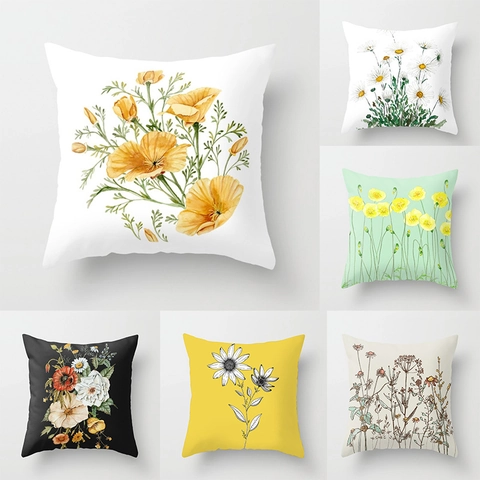 Watercolor Floral Peach Skin Velvet Cushion Cover Decorative Botanical Throw Pillowcase For Sofa Living Room Home Decor Square Pillow Cover