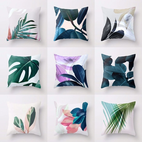 Fodera per Cuscino con Stampa a Foglie Tropicali Moderne in Poliestere Pelle di Pesca Decorativa per Divano Soggiorno