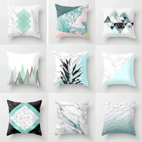 Federa per Cuscino Moderna con Motivo Geometrico Marmo Stile Nordico Poliestere Pelle di Pesca Copricuscino Decorativo
