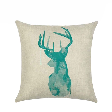 Nordic Geometric Linen Pillowcase Teal Deer Head Mountain Pattern Decorative Cushion Cover For Sofa Living Room Square Style