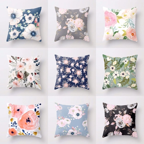 Housse de Coussin Carrée avec Imprimé Floral à l'Aquarelle en Peau de Pêche Décorative pour Canapé Maison Salon Bureau