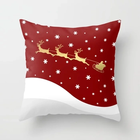 Vintage Christmas Peach Skin Pillowcase Reindeer Santa Claus Decorative Cushion Cover For Sofa Home Decor No Insert
