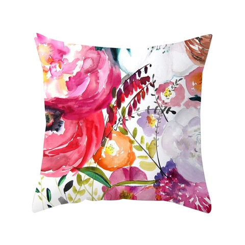 Housse de Coussin Carrée avec Imprimé Floral à l'Aquarelle en Peau de Pêche Décorative pour Canapé Maison Salon Bureau