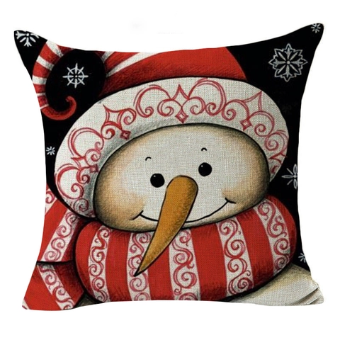 Fröhliche Weihnachten Schneemann Leinen Kissenbezug Festive Cartoon Schneeflocken Druck Quadratischer Kissenbezug Dekor