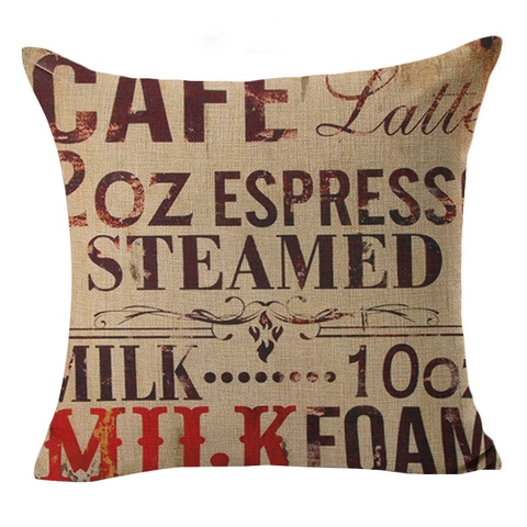 Vintage American Industrial Linen Pillowcase Coffee Motto Letter Digital Printed Decorative Cushion Cover For Sofa Cafe Decor