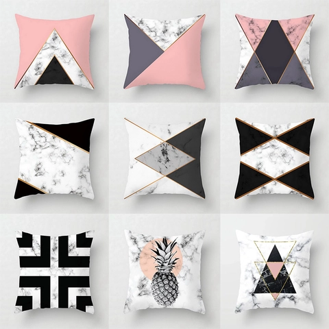 Fodera per Cuscino in Poliestere Pelle di Pesca con Motivo Geometrico in Marmo Rosa Nordico Minimalista per Decorazione Casa