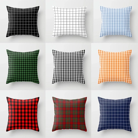 Federa in Lino a Quadri Minimalista Moderna Copricuscino Quadrato Decorativo per Divano Casa Ufficio Auto Gioielli