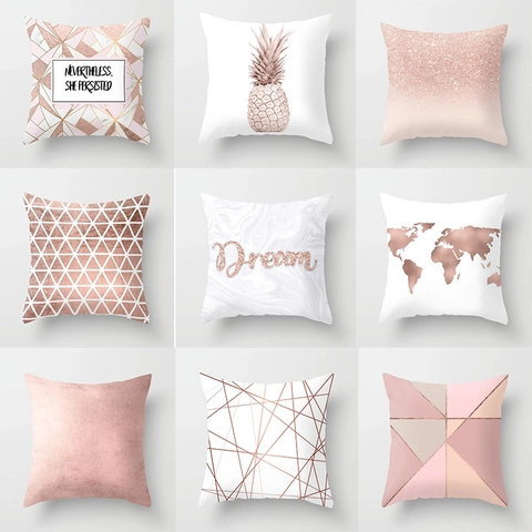 Federa in Pelle di Pesca con Motivo Geometrico Oro Rosa Fodera per Cuscino Moderna Stile Ins Solo per Divano Senza Nucleo