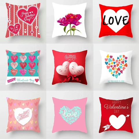 Modern Minimalist Peach Skin Polyester Pillowcase Romantic Heart Snowman Printed Throw Pillow Cover For Valentine Christmas