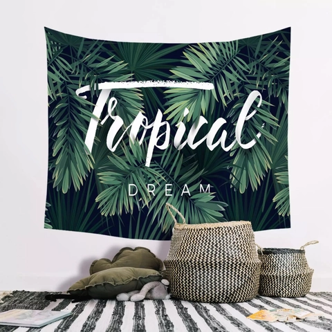 Nordischer Tropenpflanzen Blatt Wandteppich Polyester Monstera Palmblatt Muster Hintergrundtuch Für Schlafzimmer Wohnzimmer Haus Dekoration