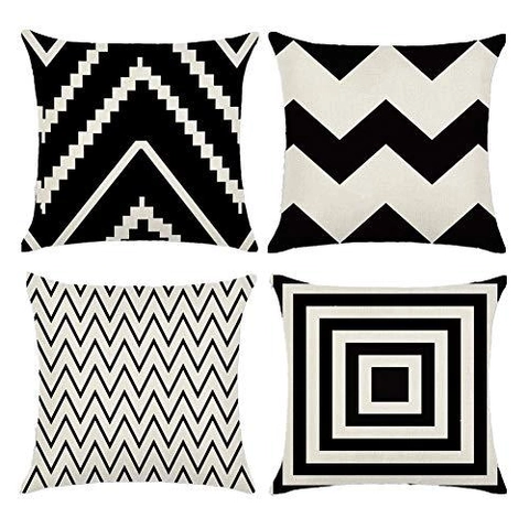 Federa Decorativa in Lino Geometrica Minimalista Bianco Nero Stile Moderno Nordico Per Divano Soggiorno Divano Letto