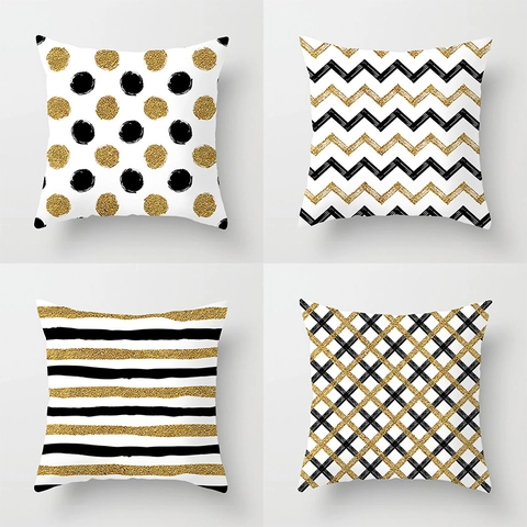 Modern Geometric Gold Glitter Throw Pillowcase Polyester Decorative Square Cushion Cover For Sofa Car Home Living Room