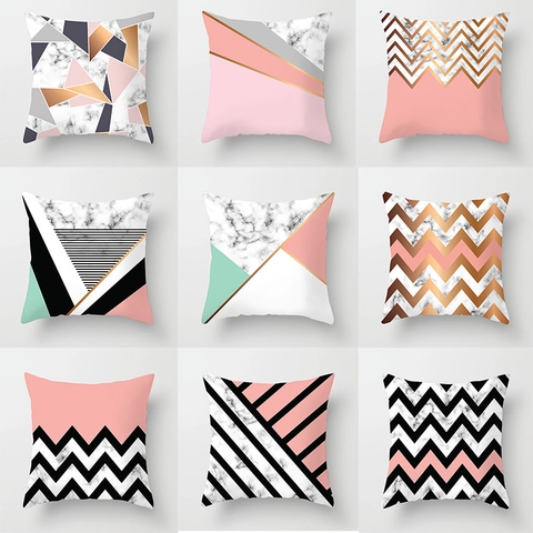Nordic Marble Geometric Pattern Cushion Cover Modern Decorative Polyester Pillow Case For Sofa Car Home Living Room Office
