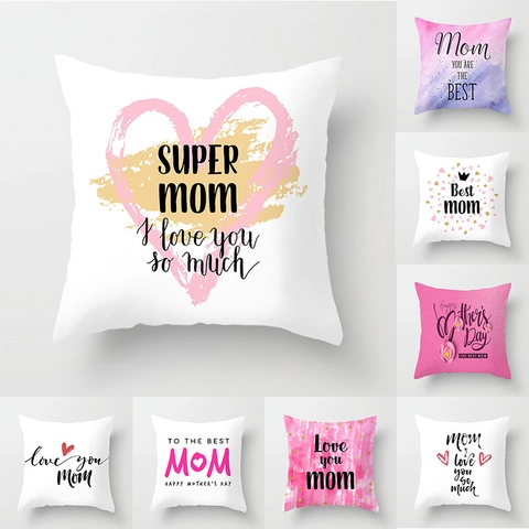 Mother's Day Decorative Polyester Heart Pillowcase Happy Mother's Day Lettering Cushion Cover For Sofa Bedroom Decor